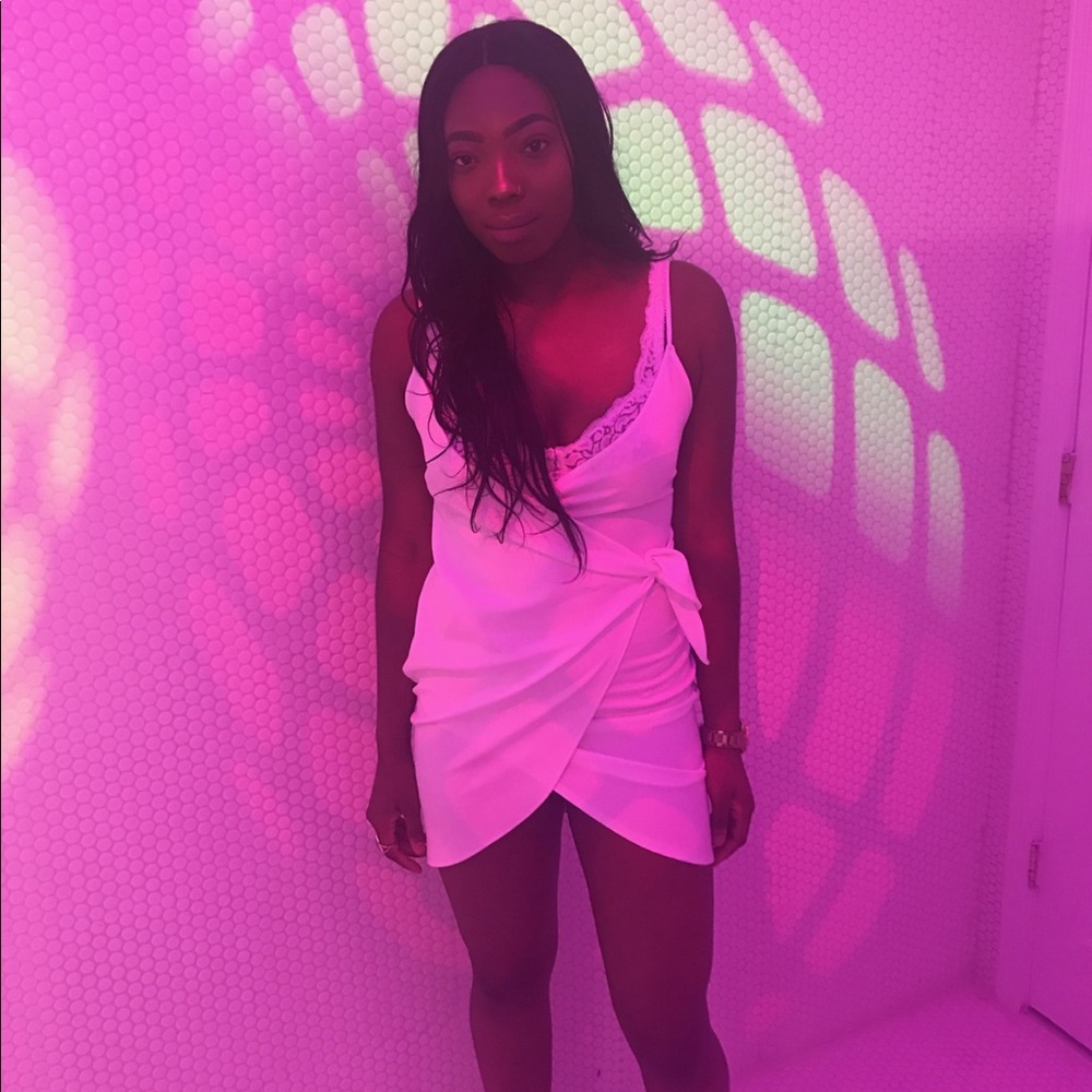 Short white mini dress.